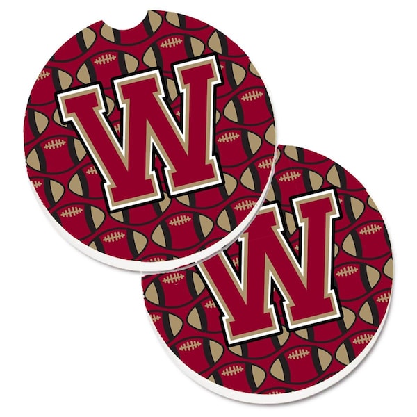 Carolines Treasures Letter W Football Garnet and Gold Cup Holder Car Coaster, PK2 CJ1078-WCARC - main